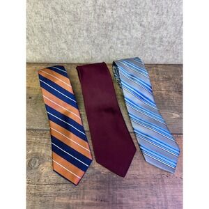 JOS A BANK Stafford Mens Neckties Silk Blue Orange Red Stripes Solid Lot of 3